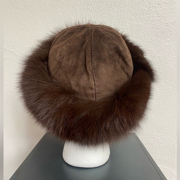 Folio New York Luxurious Brown Fur Suede Hat - Picture 3 of 7